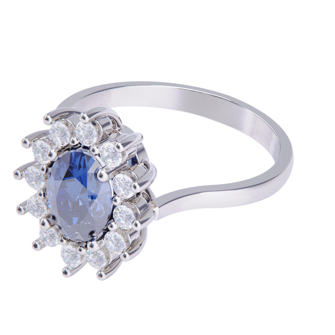 Anillo de compromiso platino con zafiro y diamantes