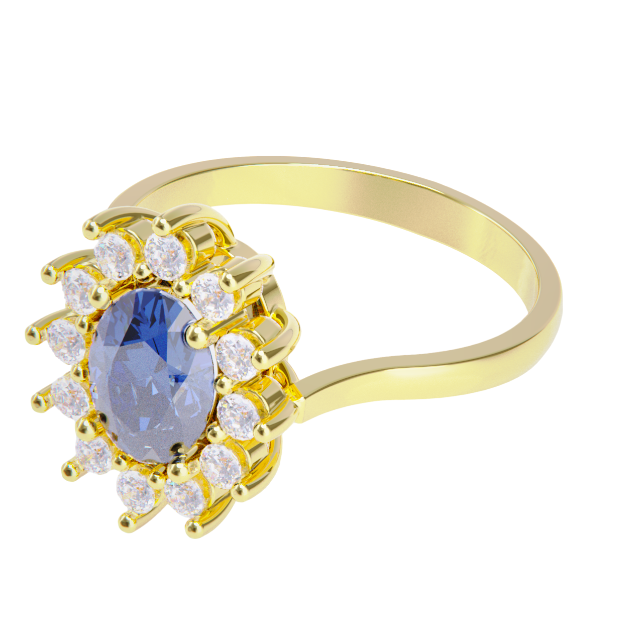 Anillo de compromiso oro amarillo 18k con zafiro y diamantes