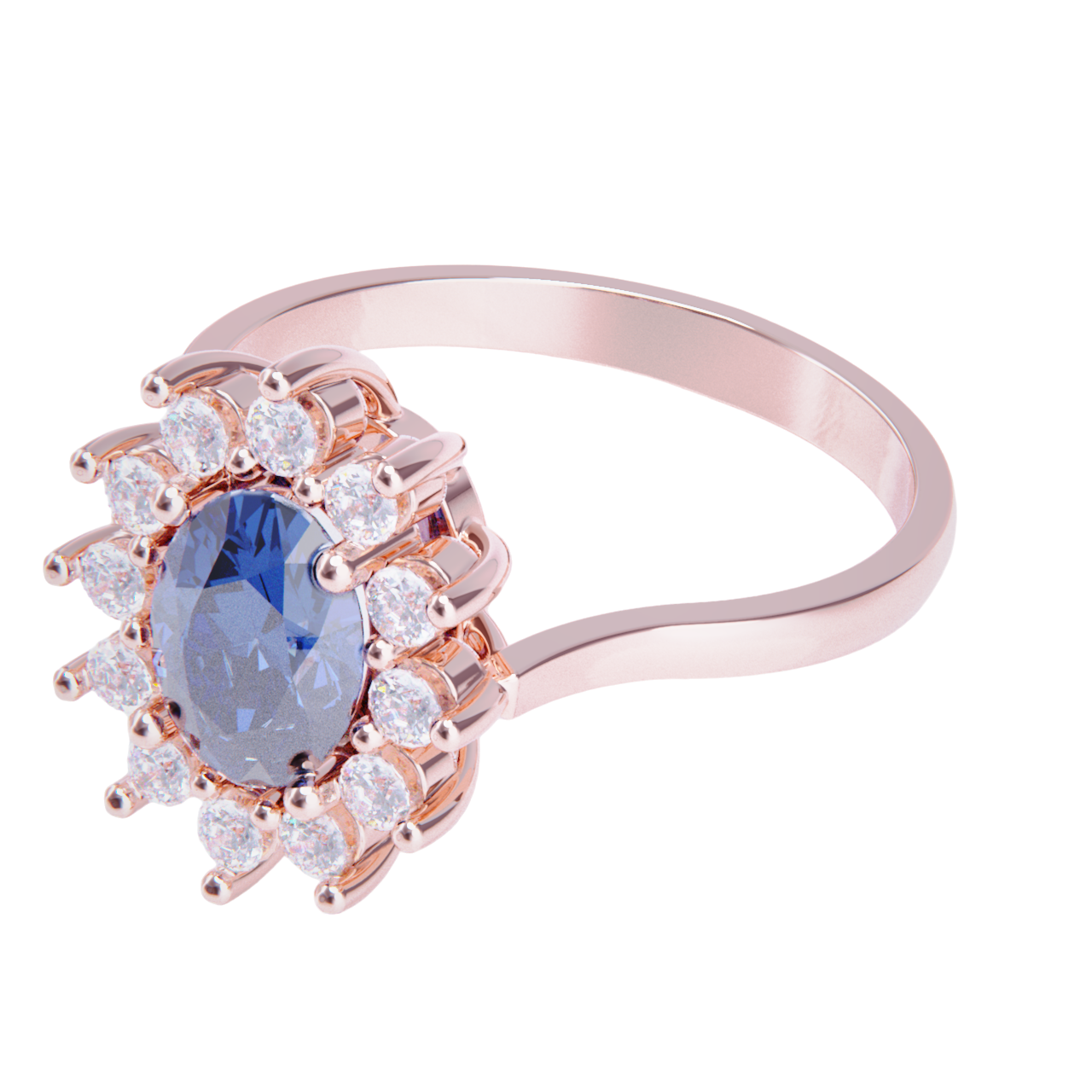 Anillo de compromiso oro rosa 18k. con zafiro y diamantes