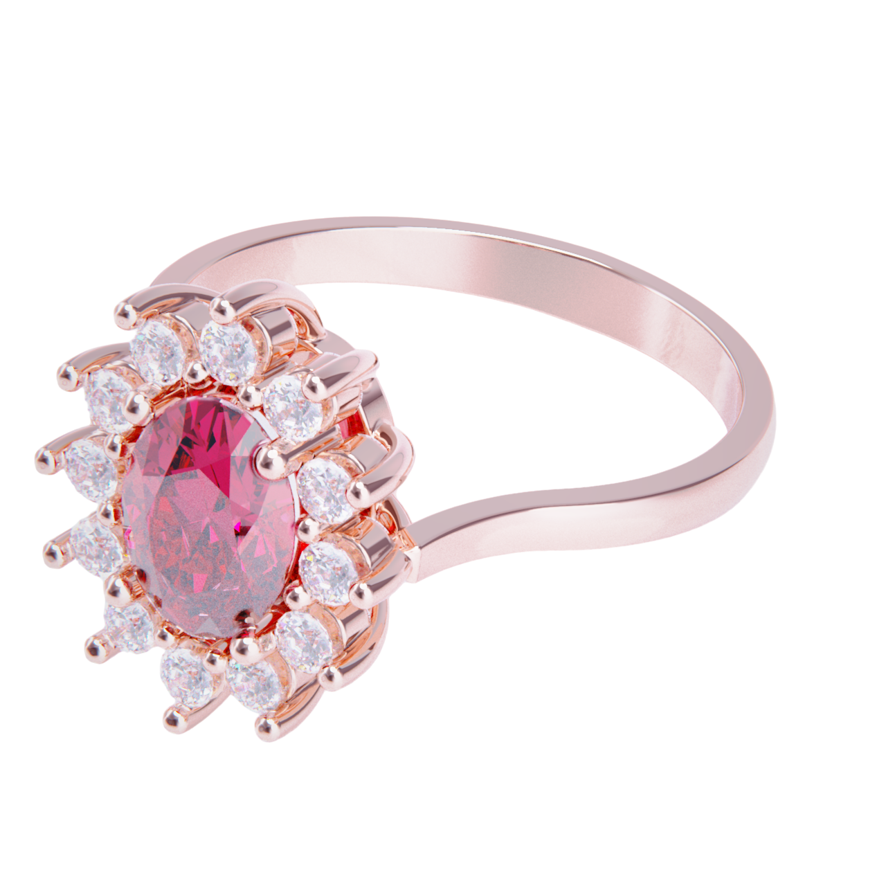 Anillo de compromiso oro rosa 18k.con rubi y diamantes