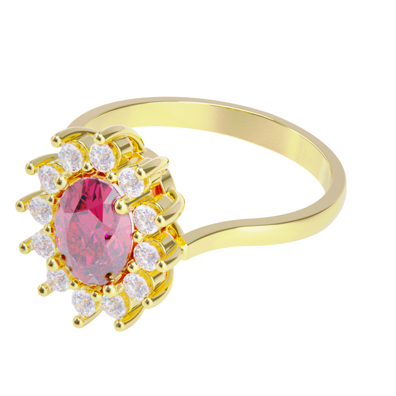 Anillo de compromiso oro amarillo 18k. con rubí y diamantes
