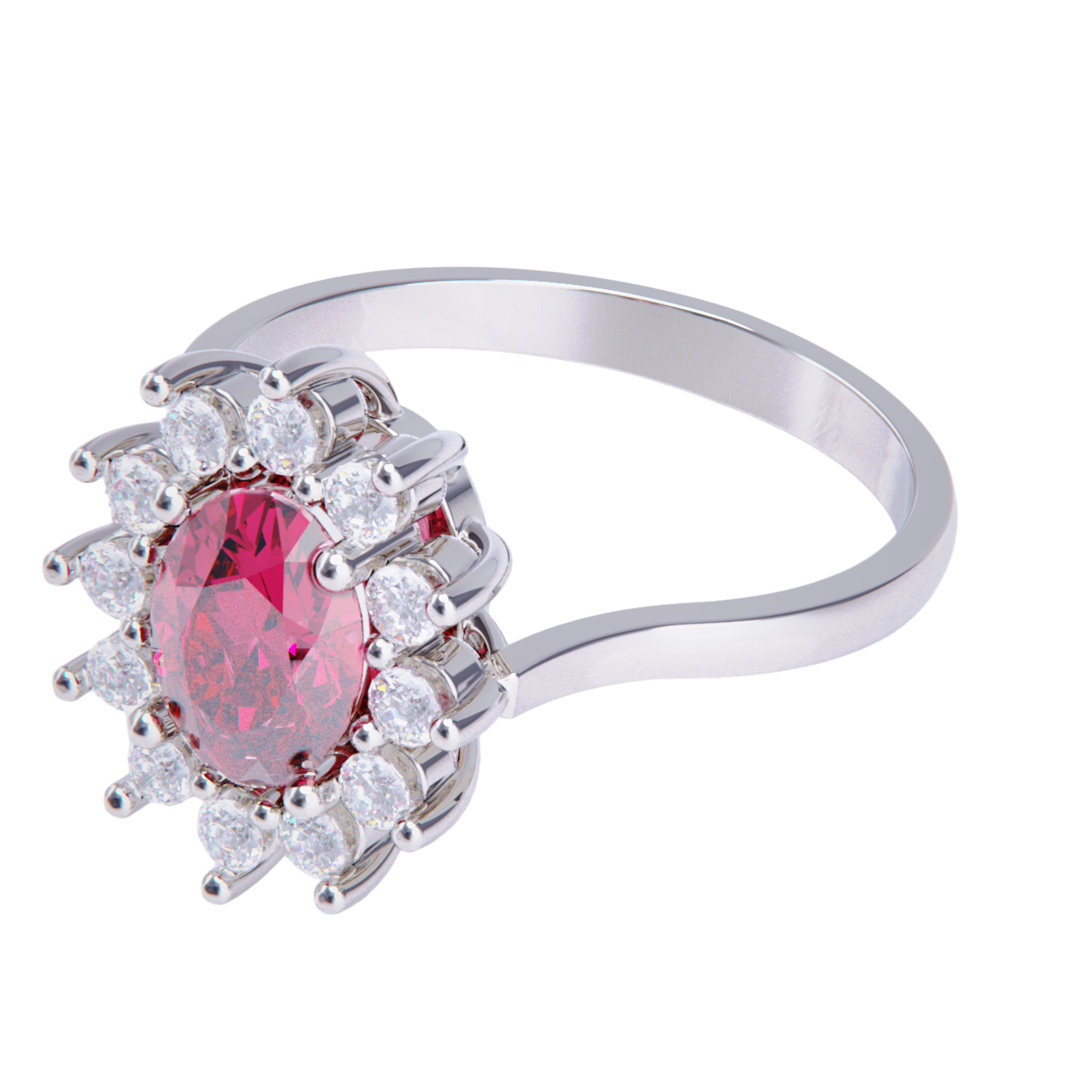 Platinum engagement ring with ruby and diamonds