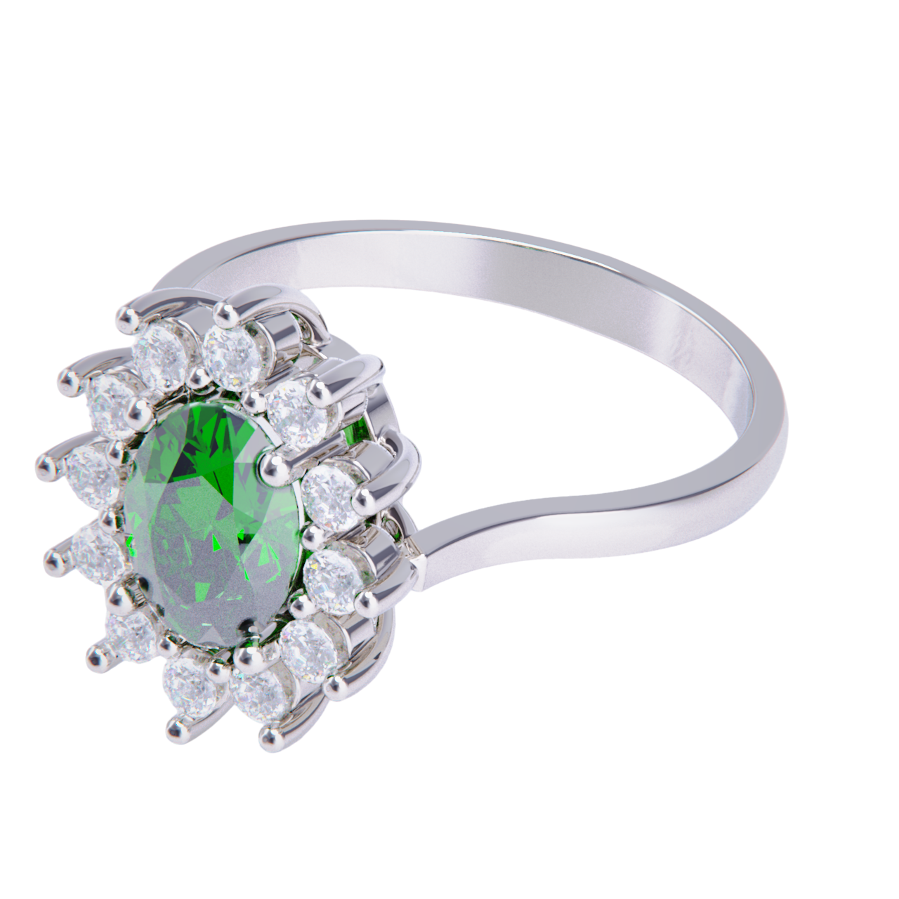 Anillo de compromiso platino con esmeralda y diamantes