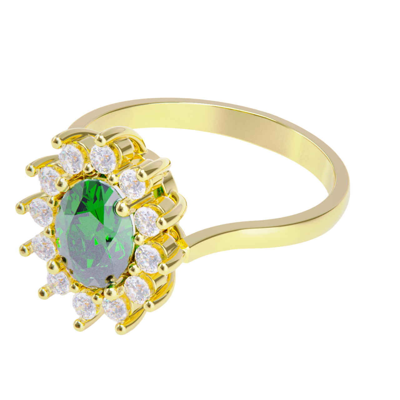 Anillo de compromiso oro amarillo 18k. con esmeralda y diamantes