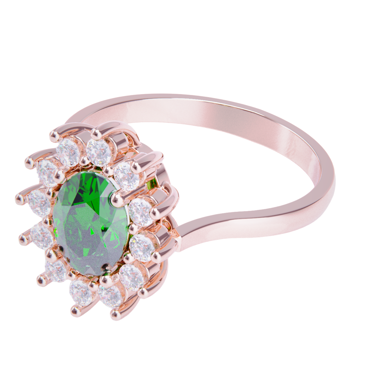 Anillo de compromiso oro rosa 18k. con esmeralda y diamantes