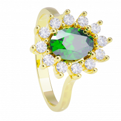 Anillo de compromiso oro amarillo 18k. con esmeralda y diamantes