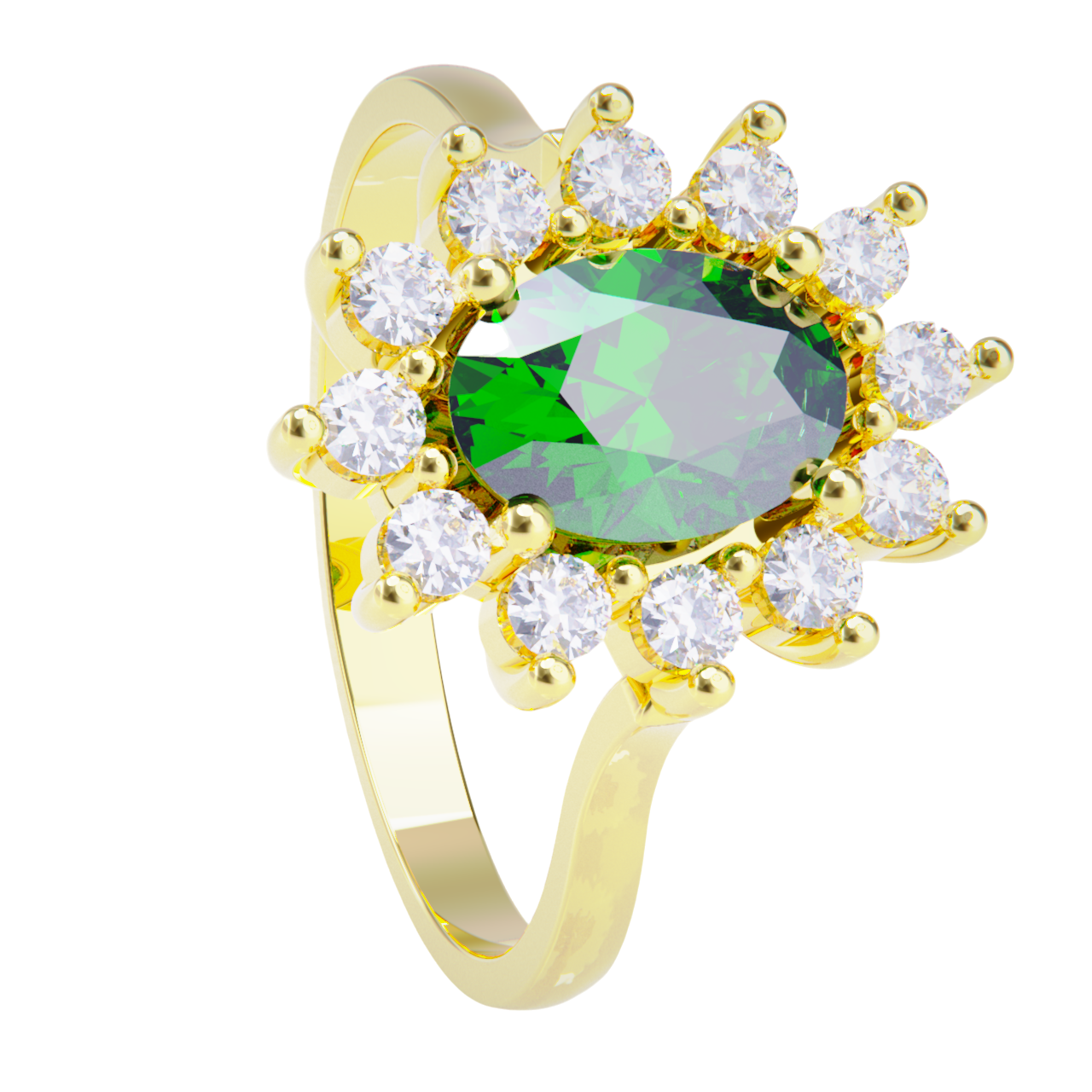 Anillo de compromiso oro amarillo 18k. con esmeralda y diamantes