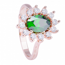 Anillo de compromiso oro rosa 18k. con esmeralda y diamantes