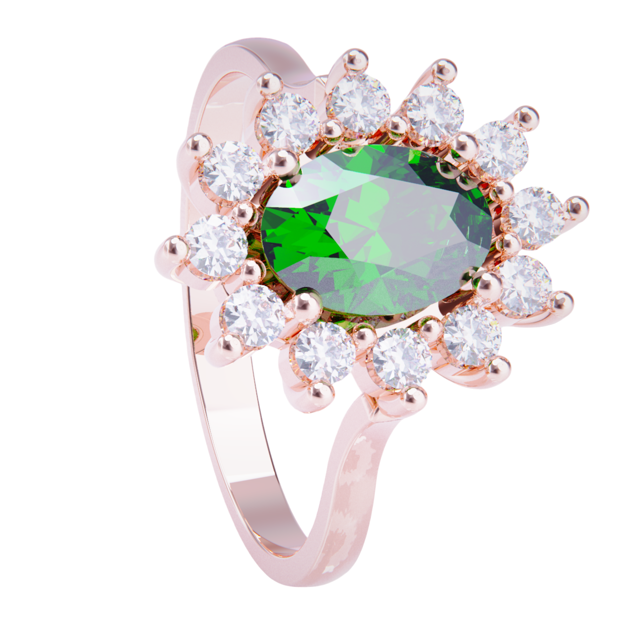 Anillo de compromiso oro rosa 18k. con esmeralda y diamantes