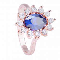 Anillo de compromiso oro rosa 18k. con zafiro y diamantes