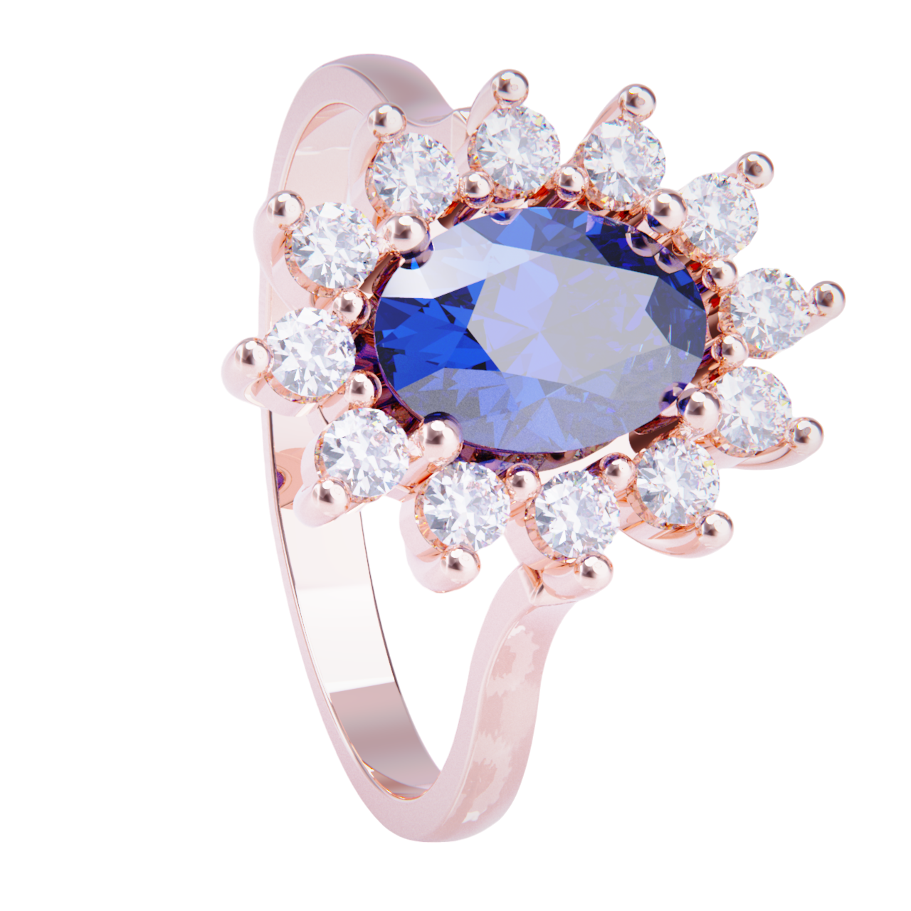 Anillo de compromiso oro rosa 18k. con zafiro y diamantes