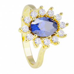 Anillo de compromiso oro amarillo 18k con zafiro y diamantes