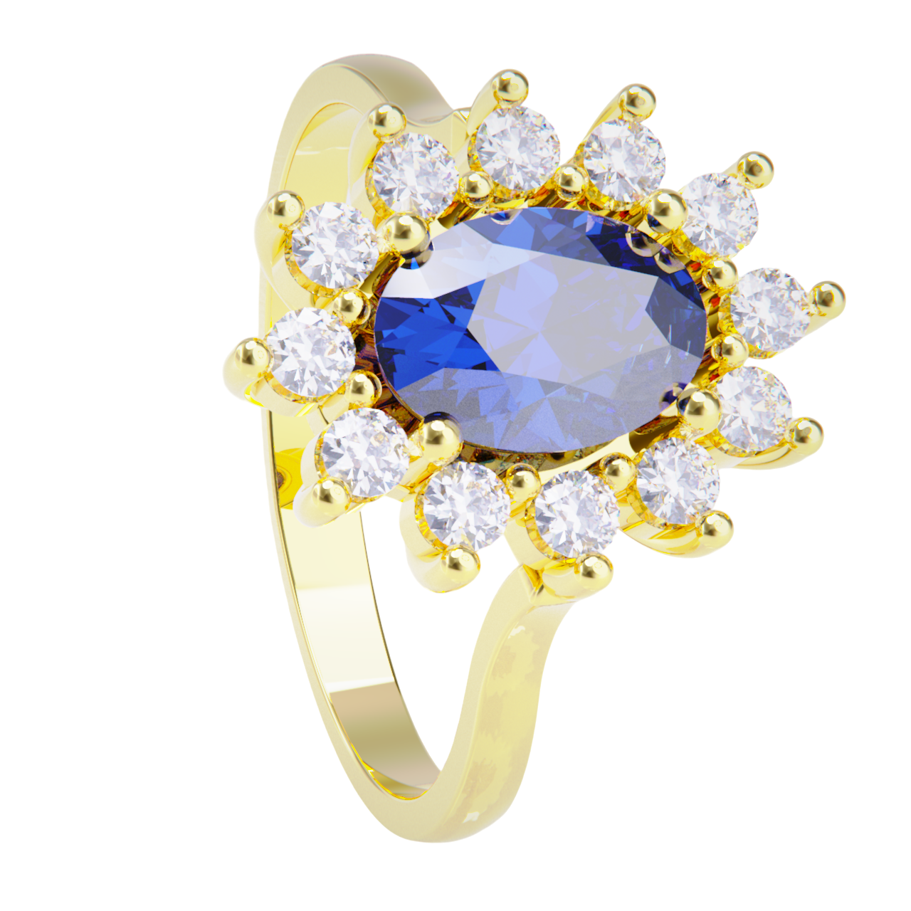 Anillo de compromiso oro amarillo 18k con zafiro y diamantes