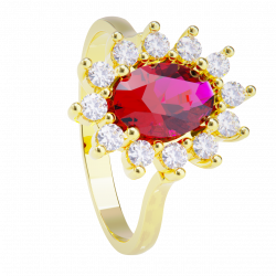 Anillo de compromiso oro amarillo 18k. con rubí y diamantes