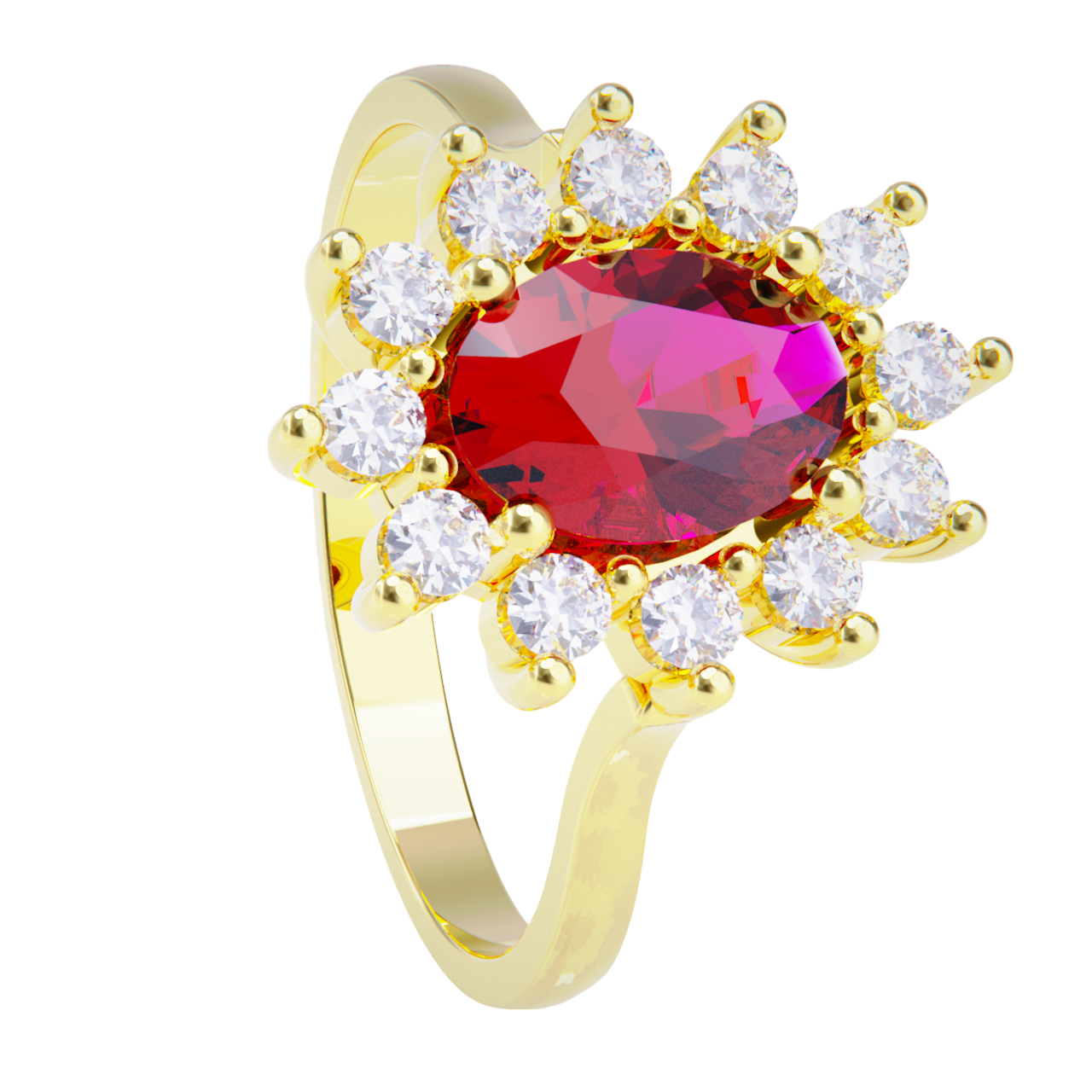 Anillo de compromiso oro amarillo 18k. con rubí y diamantes