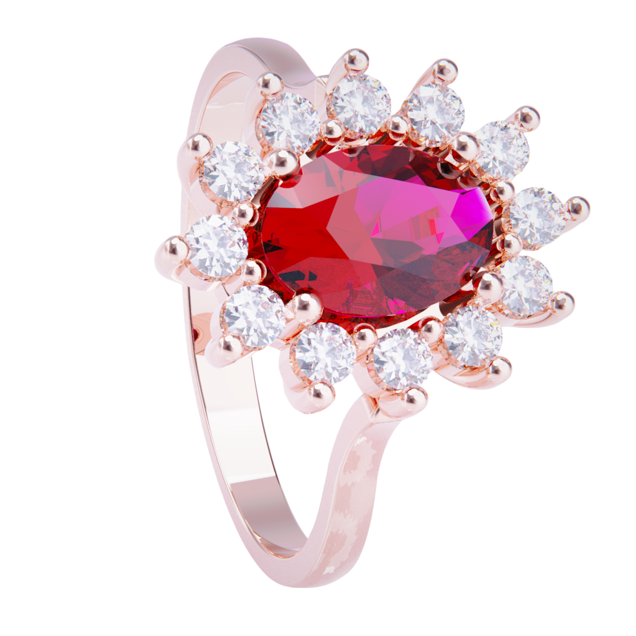 Anillo de compromiso oro rosa 18k.con rubi y diamantes