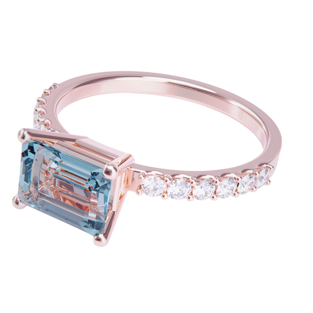 Anillo de compromiso oro rosa 18k. con aguamarina y diamantes