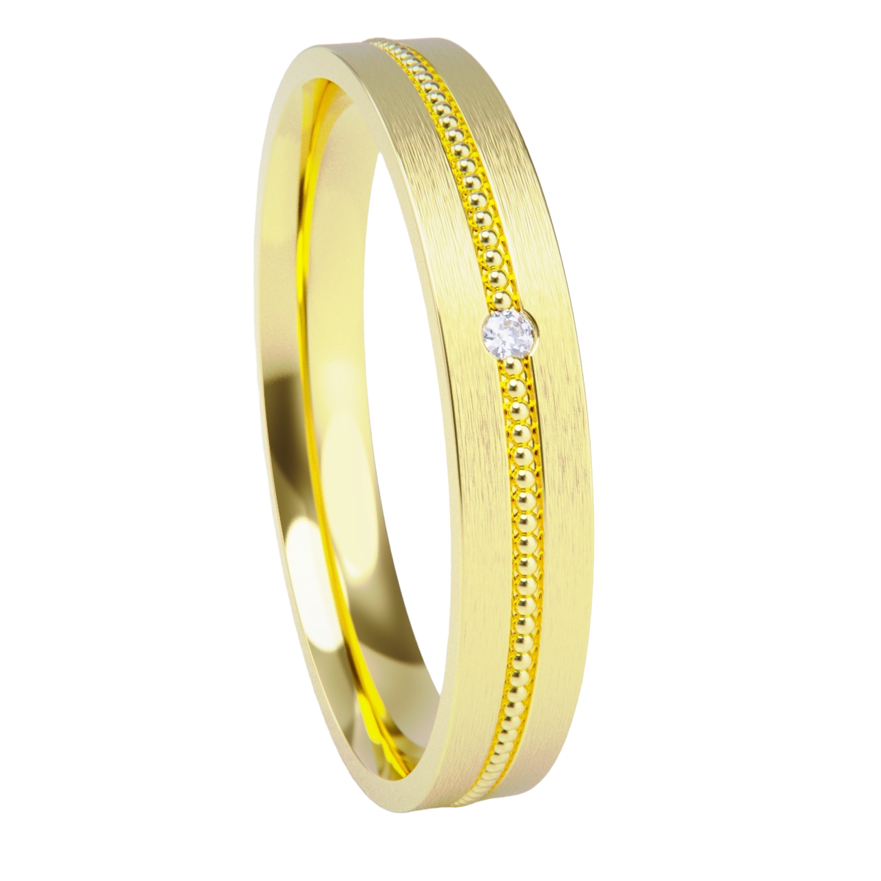 Alianza de boda en oro amarillo y diamante.