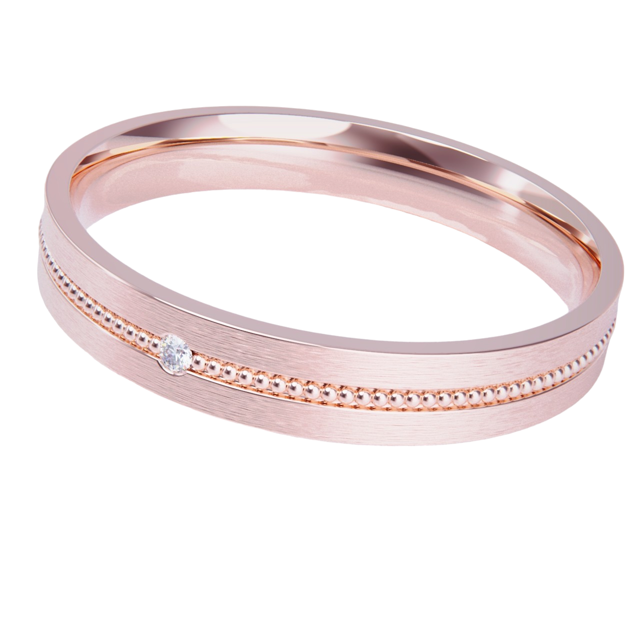 Alianza de boda en oro rosa con diamante.