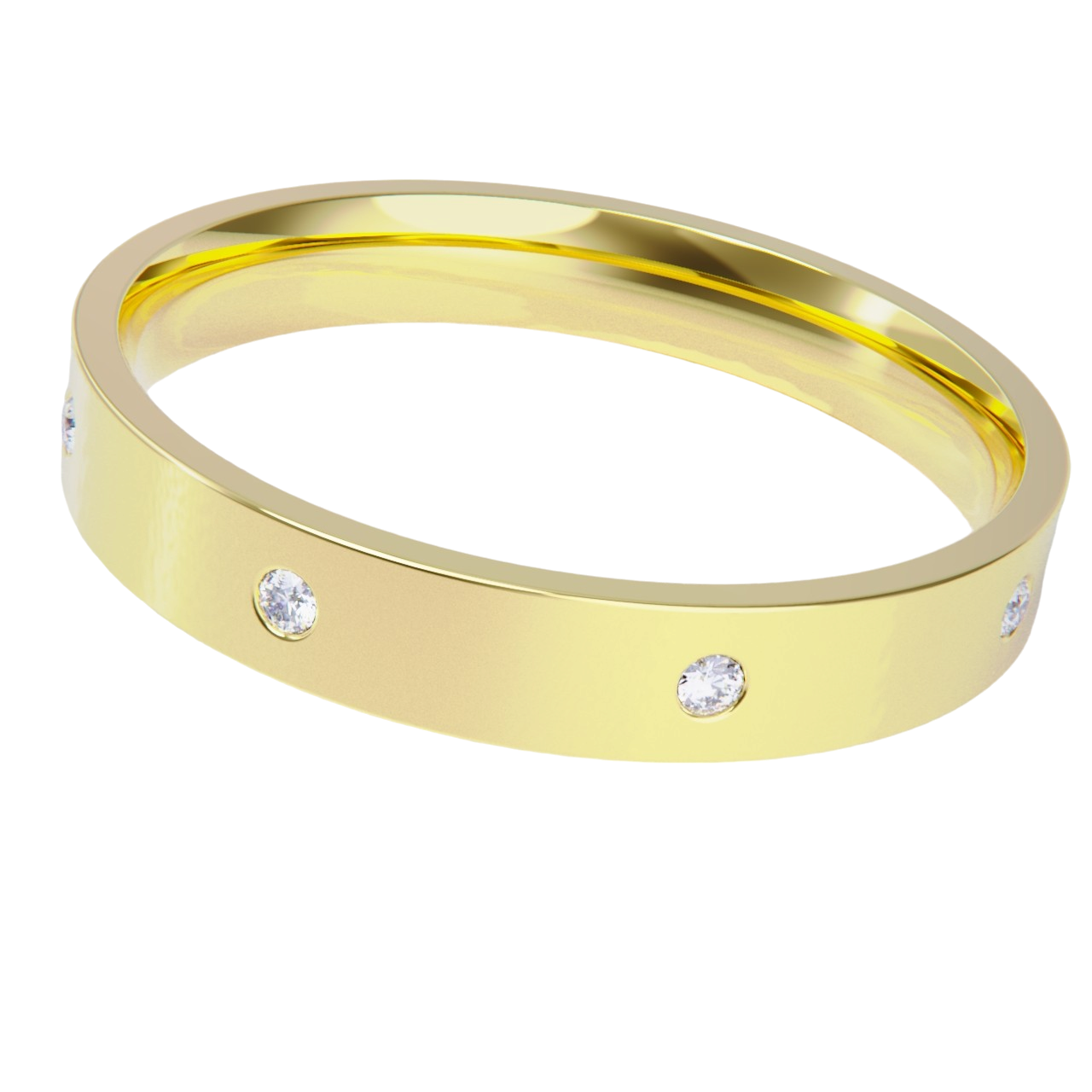 Alianza de boda en oro amarillo con diamantes.