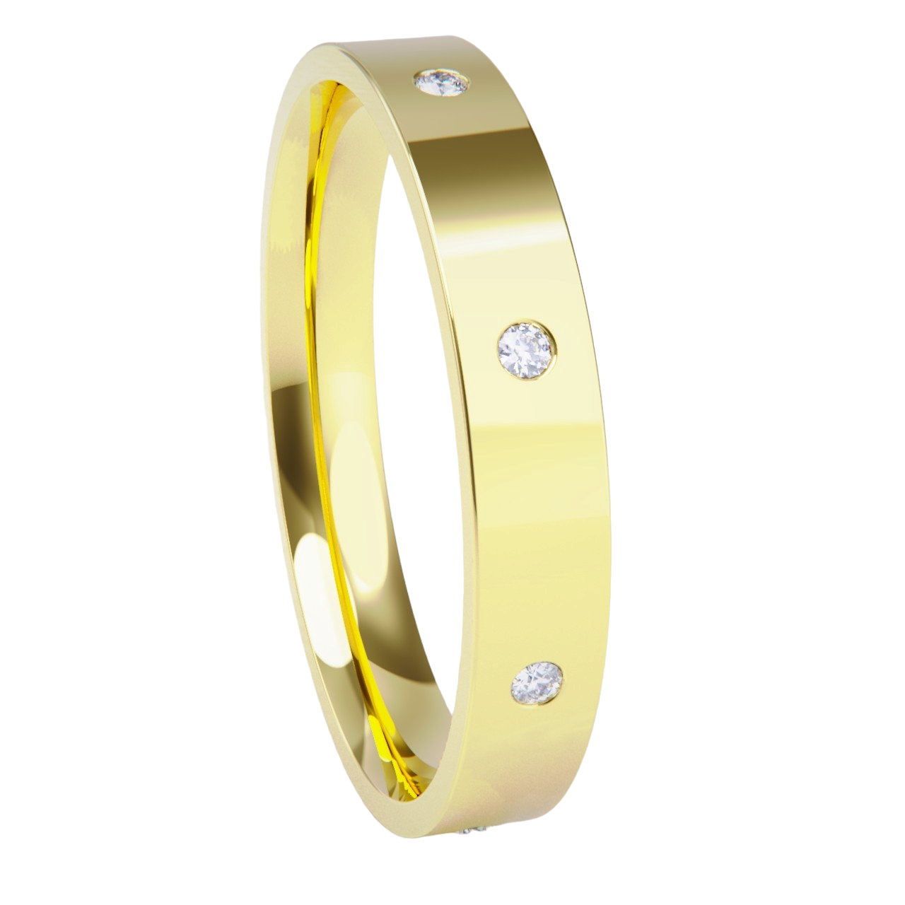 Alianza de boda en oro amarillo con diamantes.