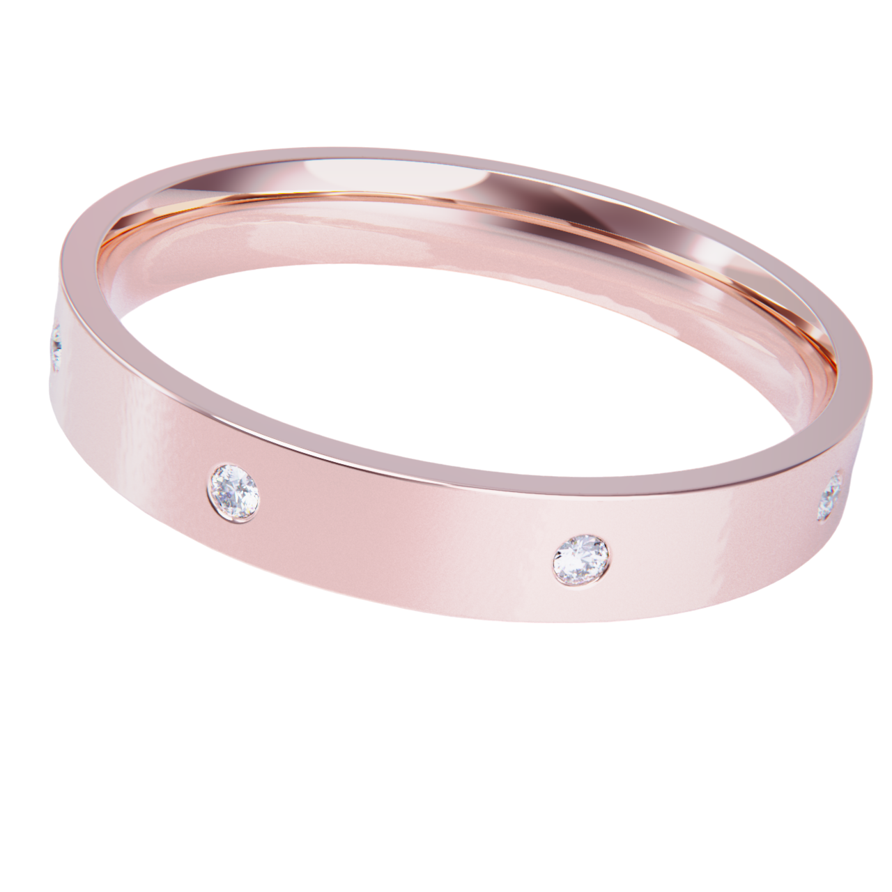 Alianza de boda en oro rosa con diamantes.