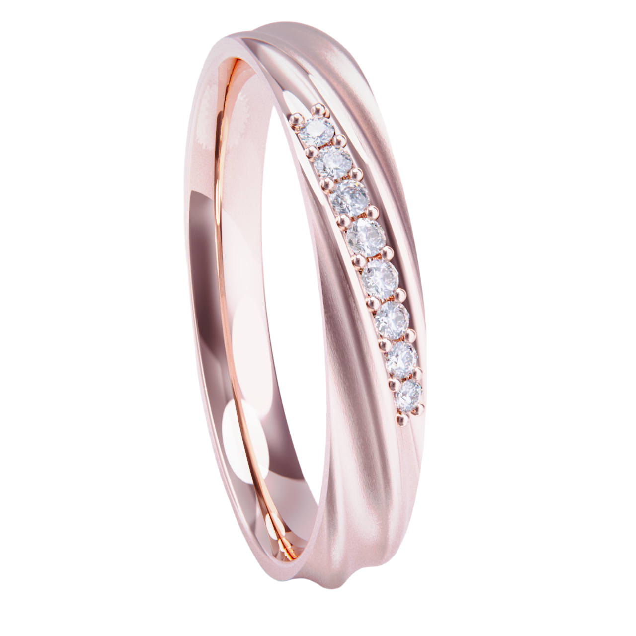 Alianza de boda en oro rosa y diamantes.