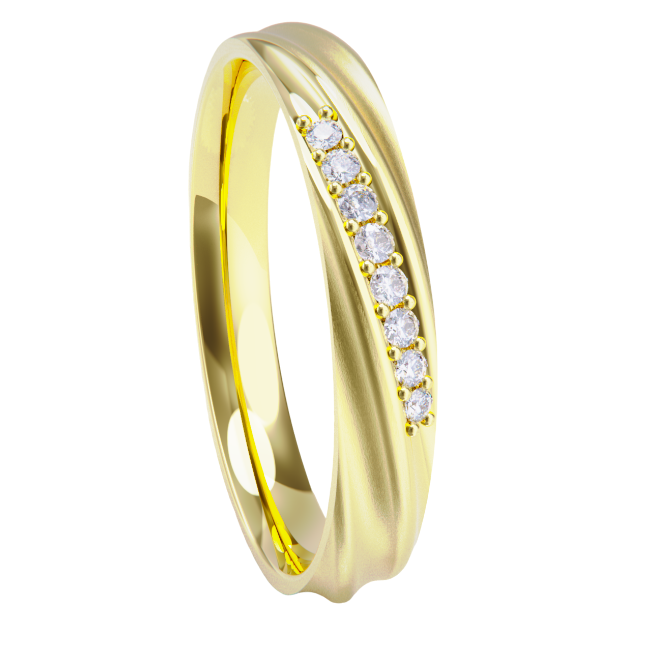 Alianza de boda en oro amarillo con diamantes.