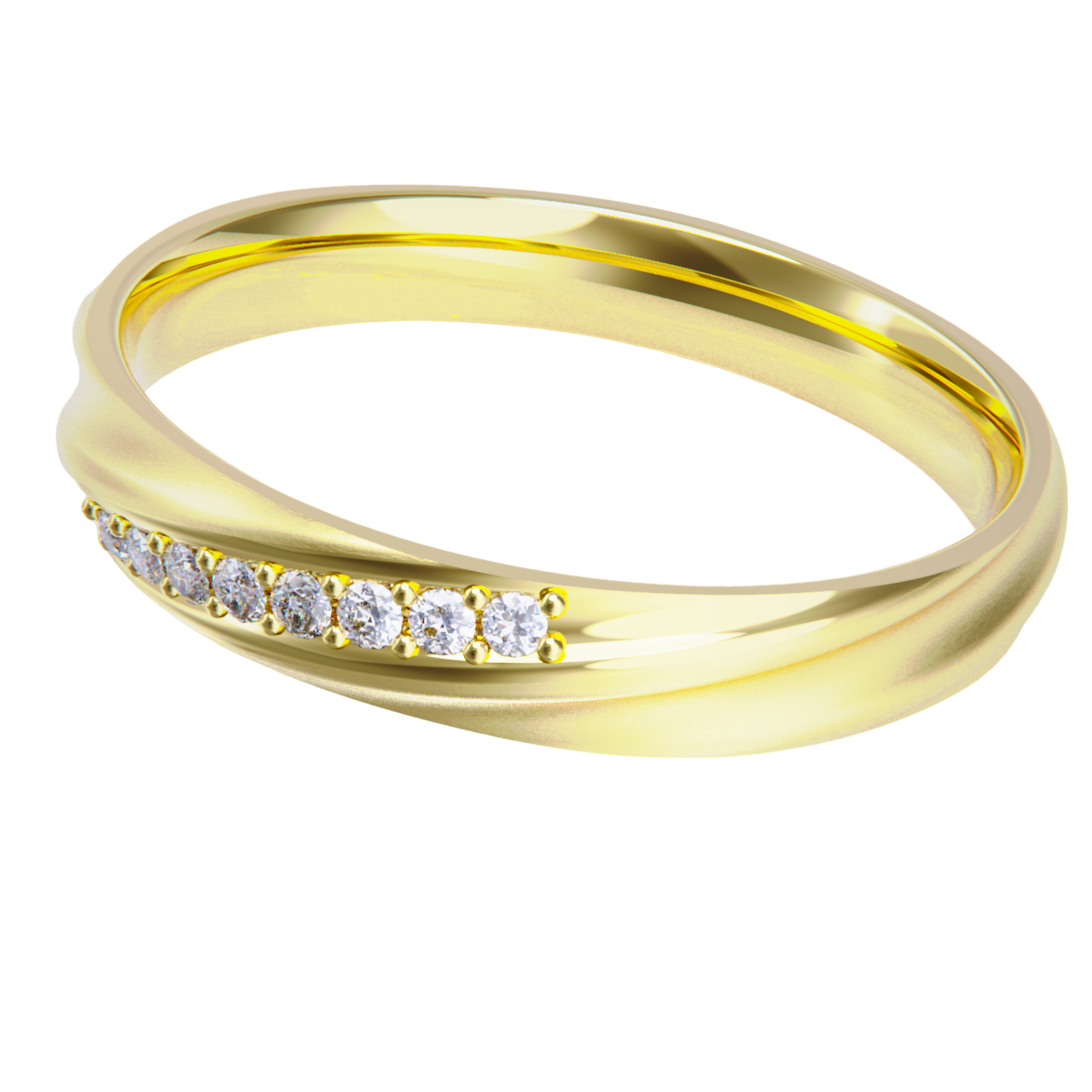 Alianza de boda en oro amarillo con diamantes.