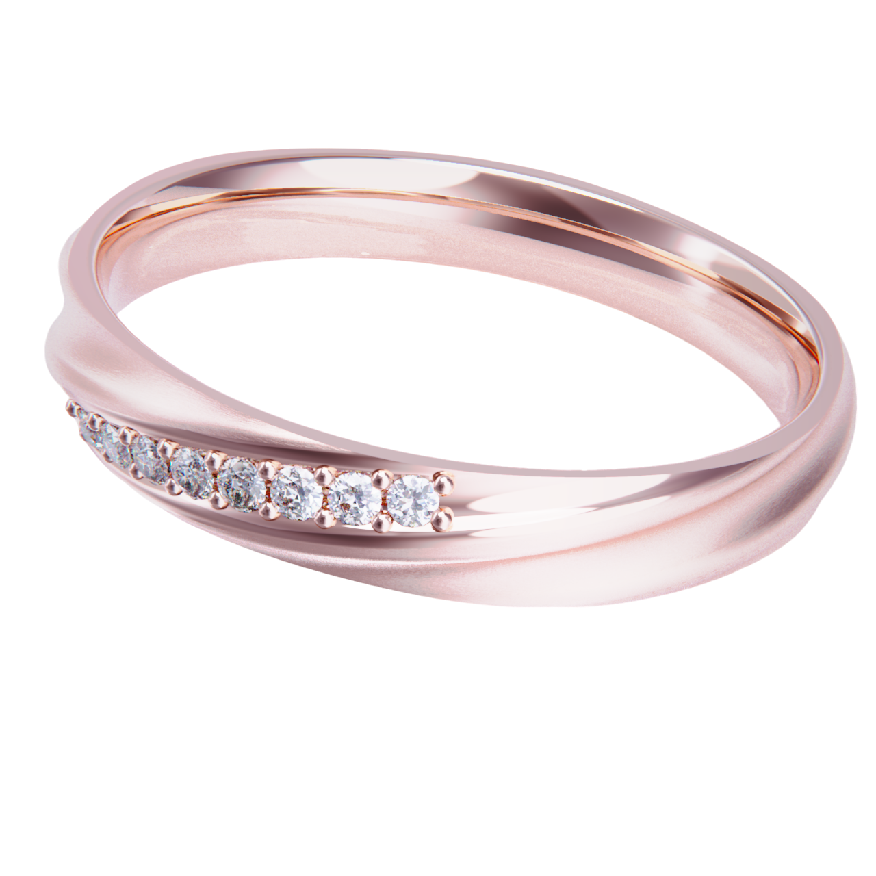 Alianza de boda en oro rosa y diamantes.