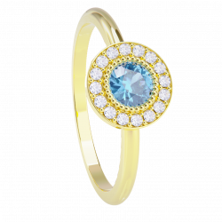 Anillo de compromiso oro amarillo 18k. con aguamarina y diamantes