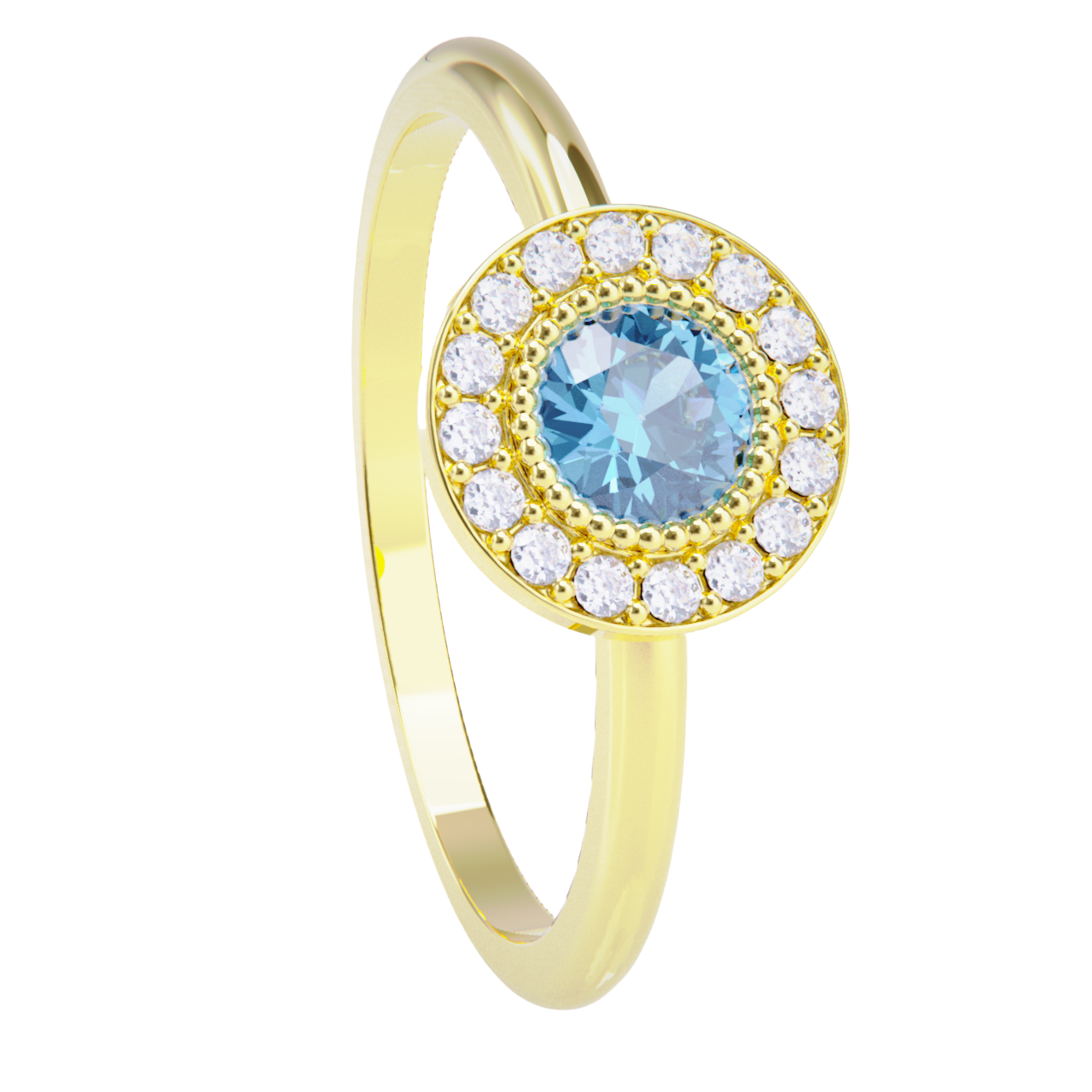 Anillo de compromiso oro amarillo 18k. con aguamarina y diamantes