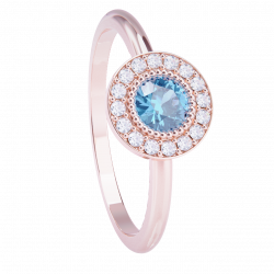 Anillo de compromiso oro rosa 18k. con aguamarina y diamantes