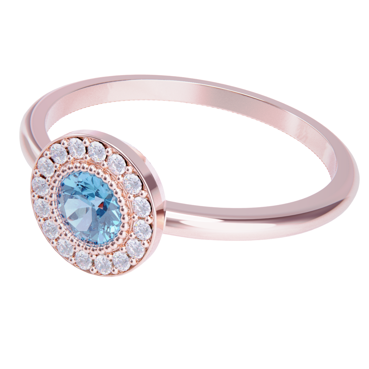 Anillo de compromiso oro rosa 18k. con aguamarina y diamantes