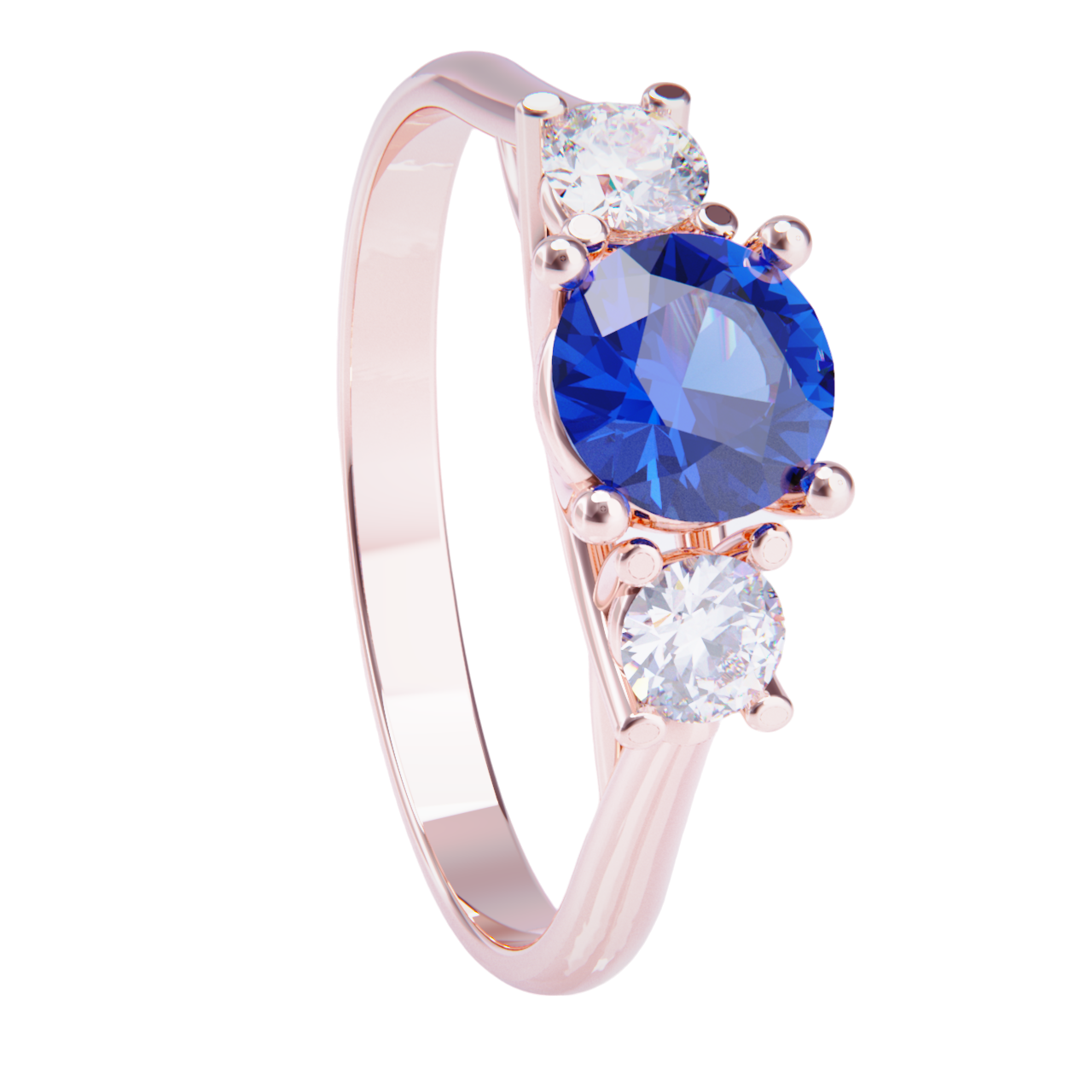 Anillo de compromiso oro rosa 18k. con zafiro y diamantes