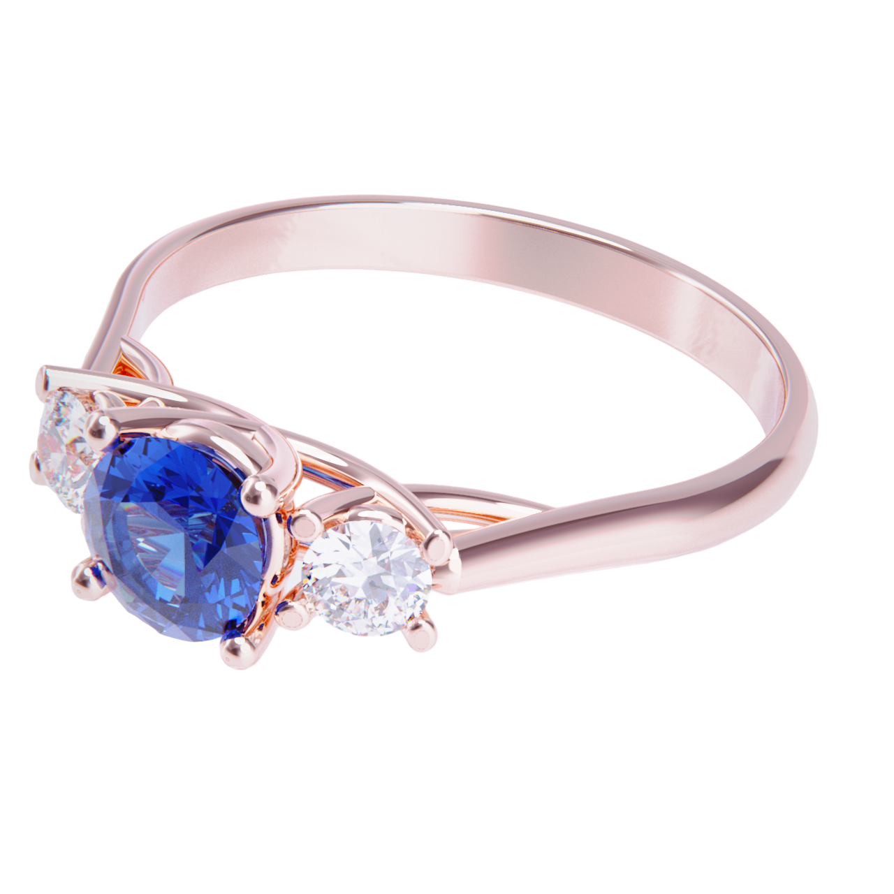 Anillo de compromiso oro rosa 18k. con zafiro y diamantes