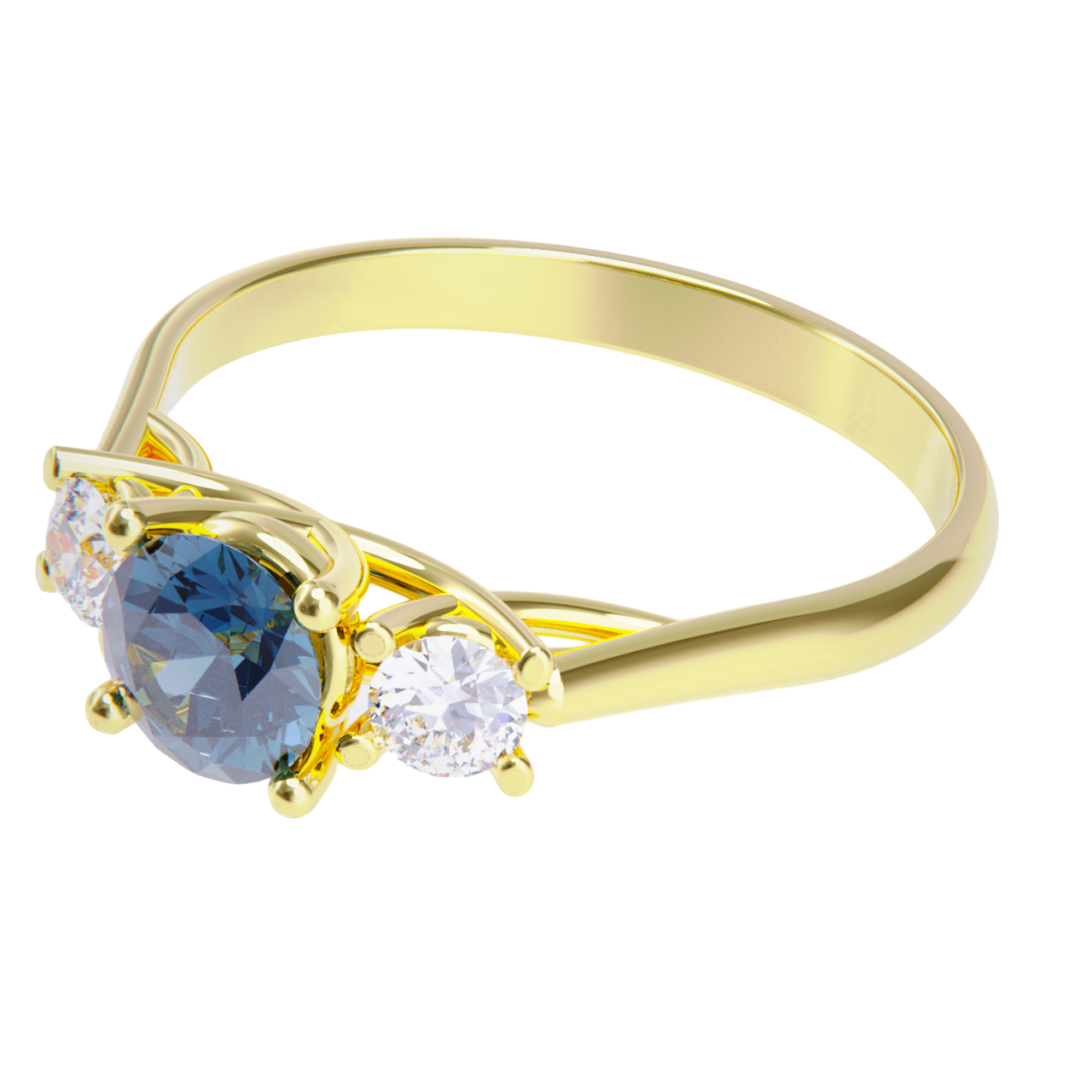 Anillo de compromiso oro amarillo 18k. con zafiro y diamantes
