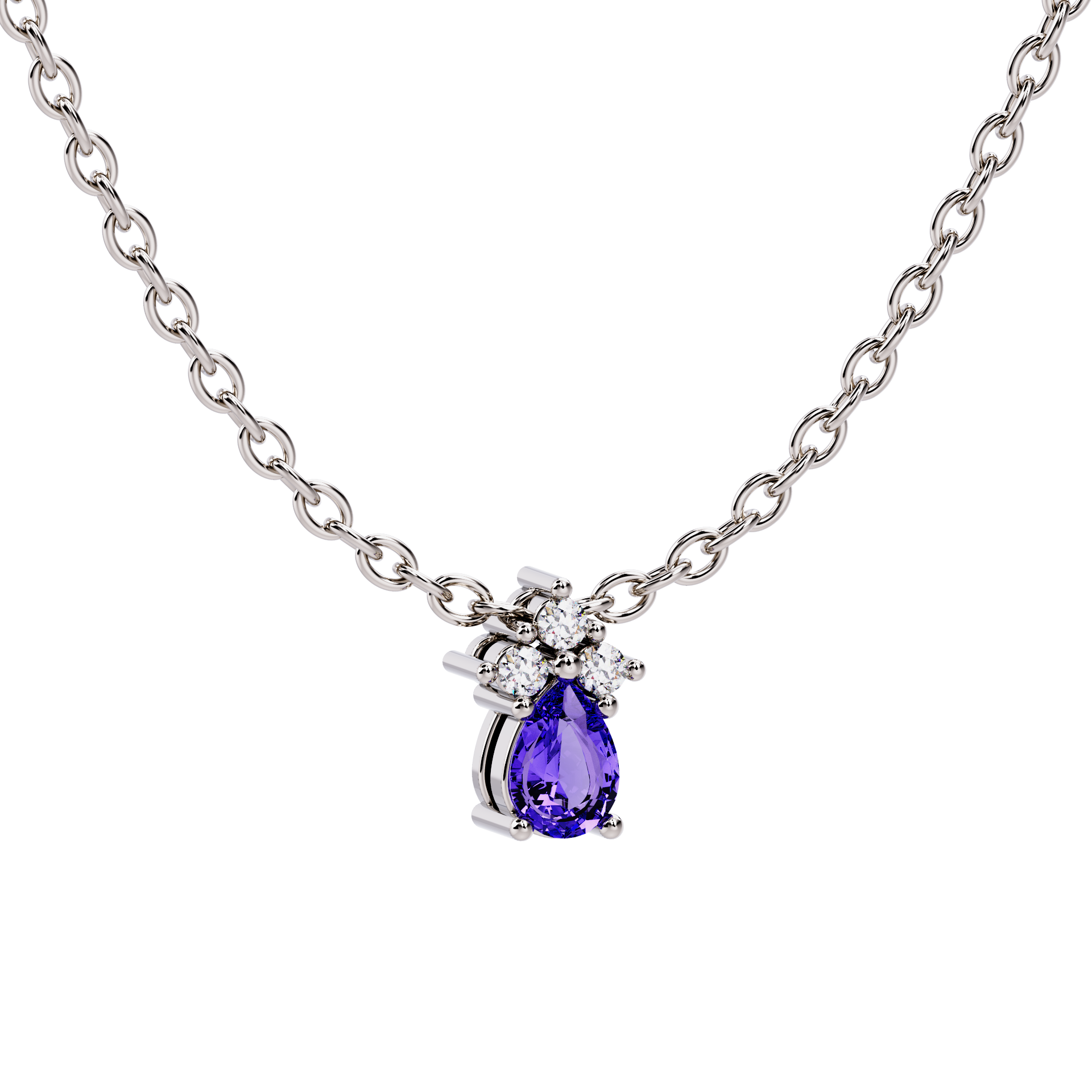 Colgante de platino con tanzanita morada y diamantes