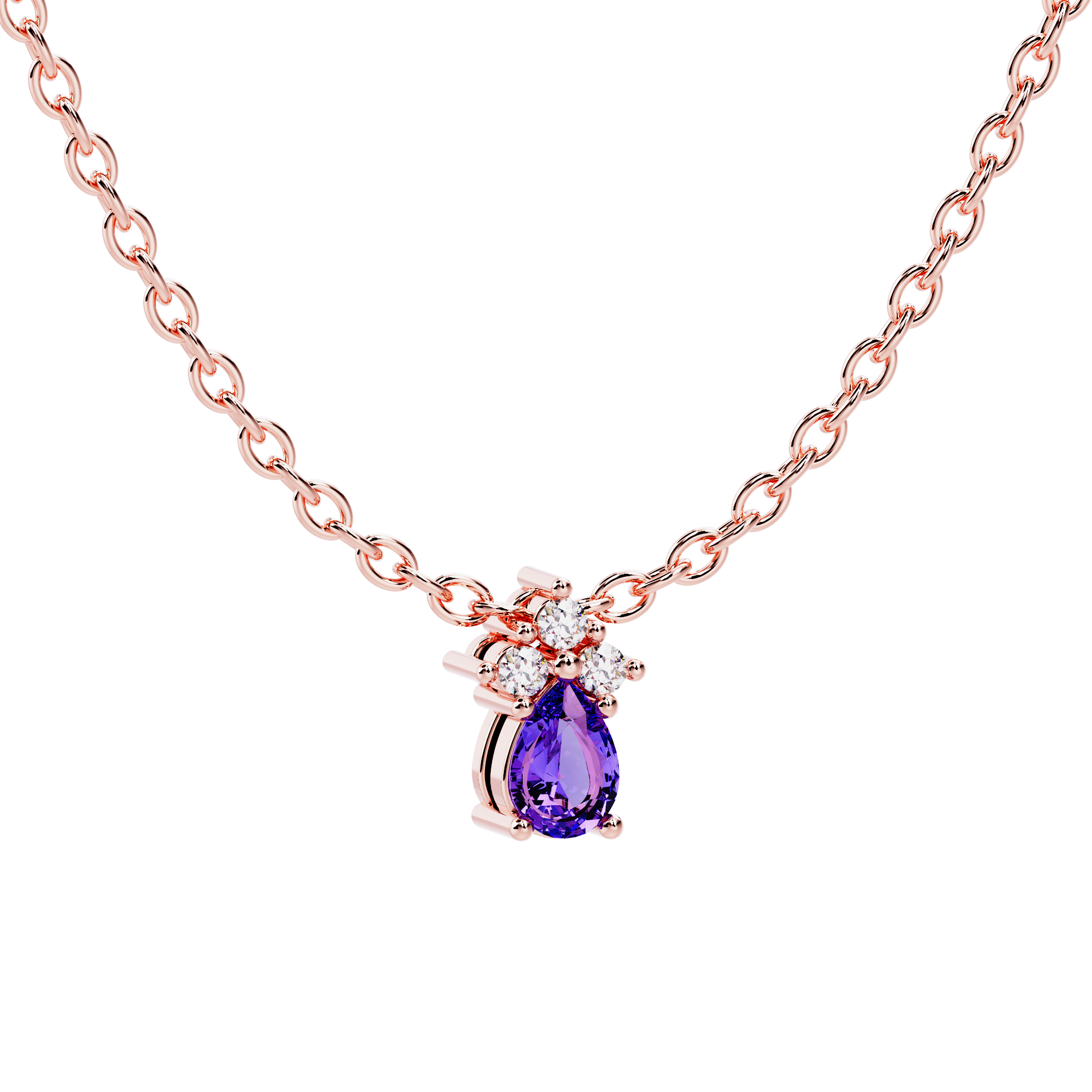 Colgante oro rosa con tanzanita morada y diamantes