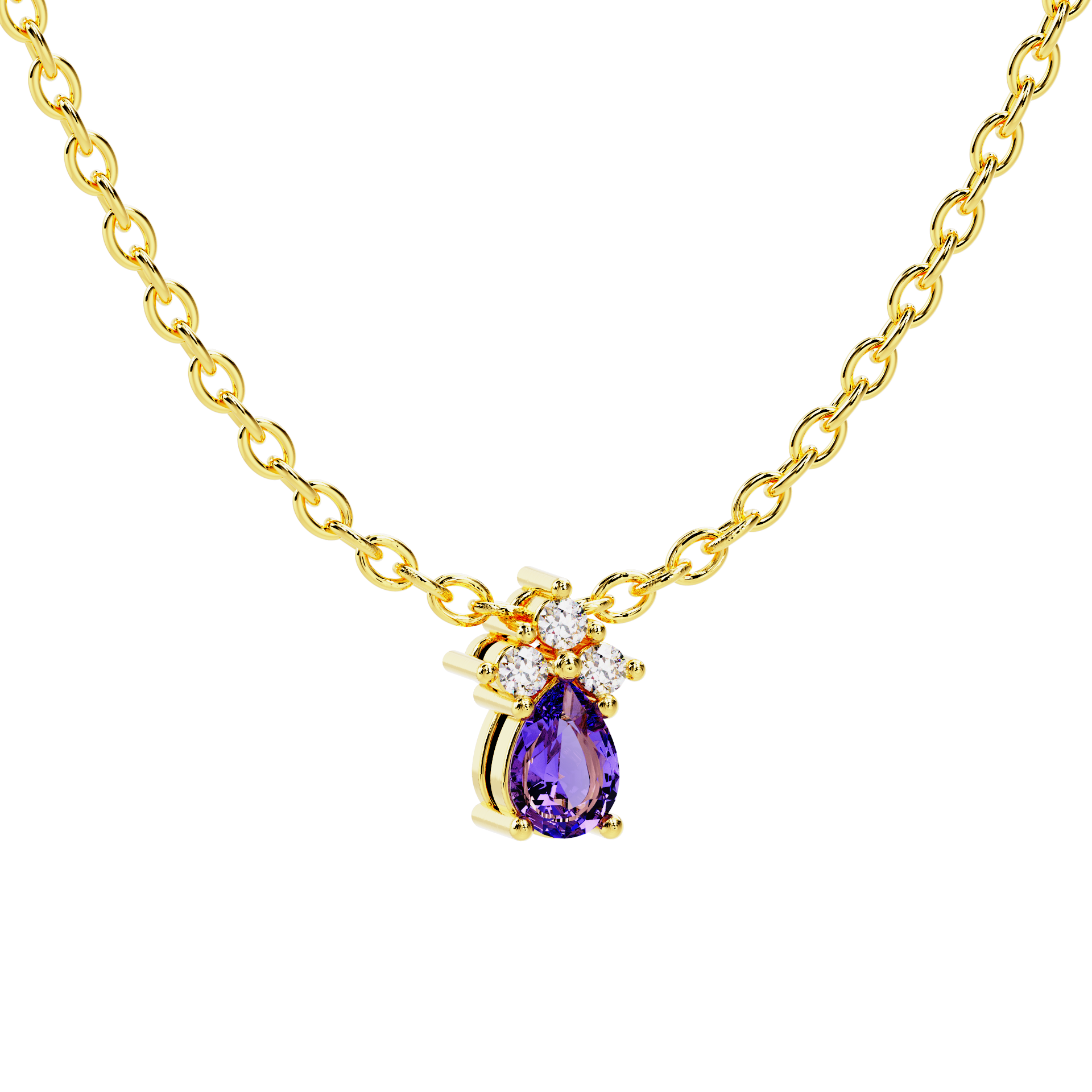 Colgante de oro amarillo con tanzanita morada y diamantes