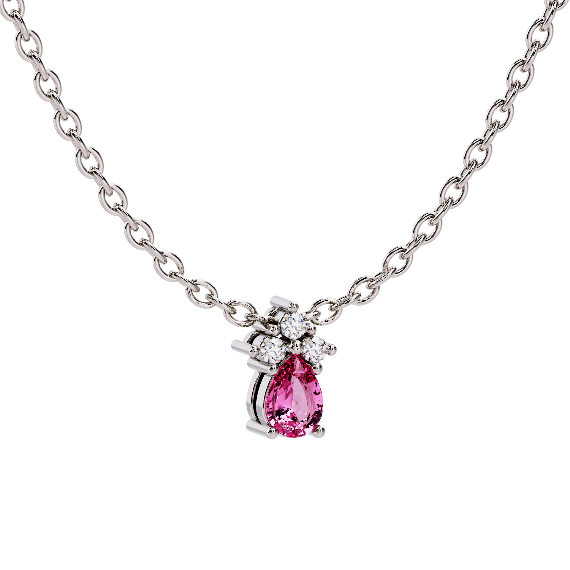 Colgante de platino con turmalina rosa y diamantes