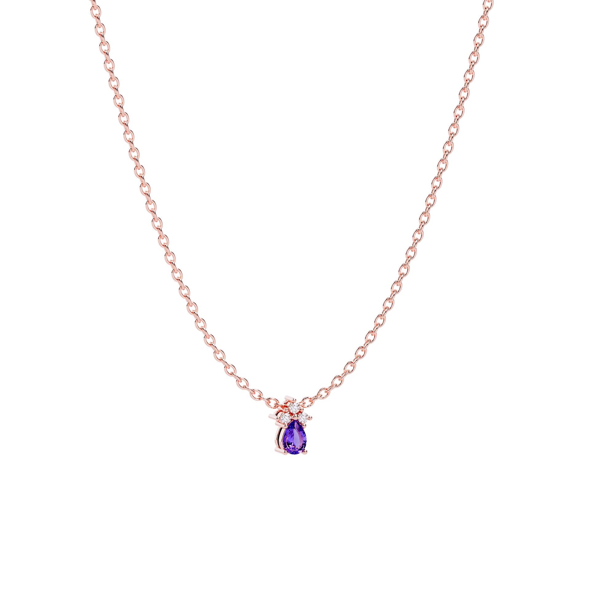 Colgante oro rosa con tanzanita morada y diamantes